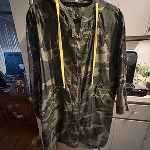 ODDY Olive Green Camo Utility Jacket with Yellow Drawstrings